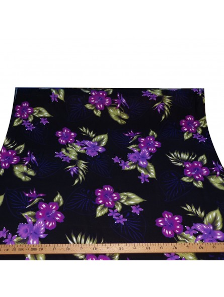 Tissu fleuri fond noir fleurs Violet Bouquet