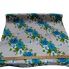 Tissu blanc et turquoise Hawaïen frise fleurie