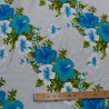 Tissu blanc et turquoise Hawaïen frise fleurie