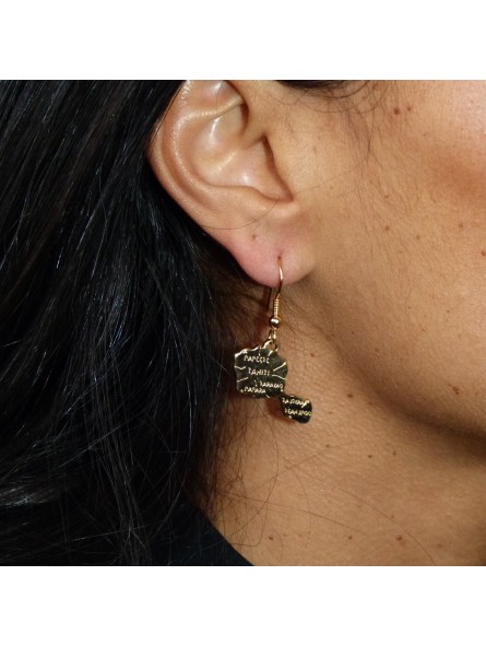 Boucle d'oreille carte Tahiti en plaqué or