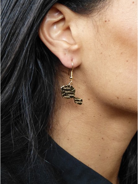 Boucle d'oreille carte Tahiti en plaqué or