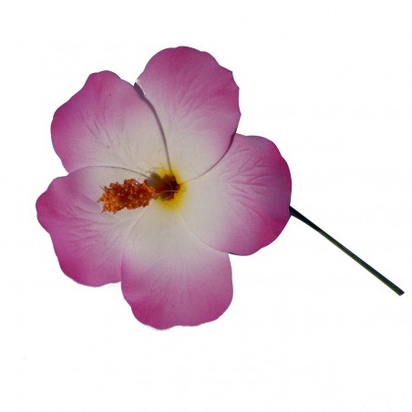 Hibiscus Blanc et violet sur tige métale