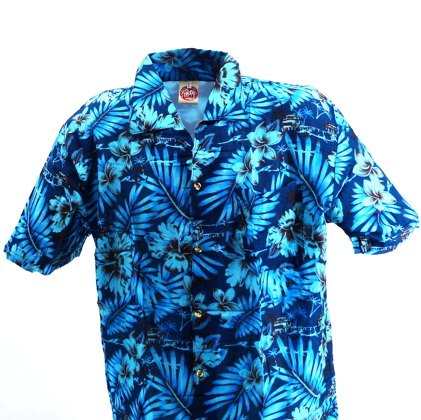 Chemise Hawaïenne Création - Motif Perroquets Bleu - Taille L - Occasion Parfait État